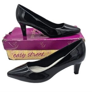 Easy Street Womens Pointe Pump Patent Pointed Toe Slip-On Mid Heels Black 8 N